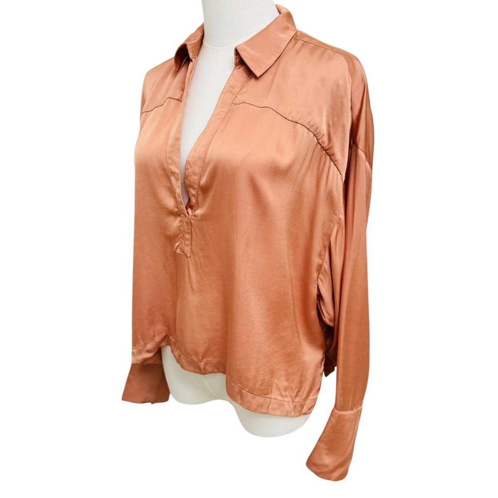 Maeve Anthropologie Copper Satin Blouse Women’s Large 100% Viscose Boho Chic - Picture 6 of 11